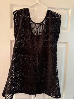 H&M Black Crochet Swim Coverup with Drawstring Waist
